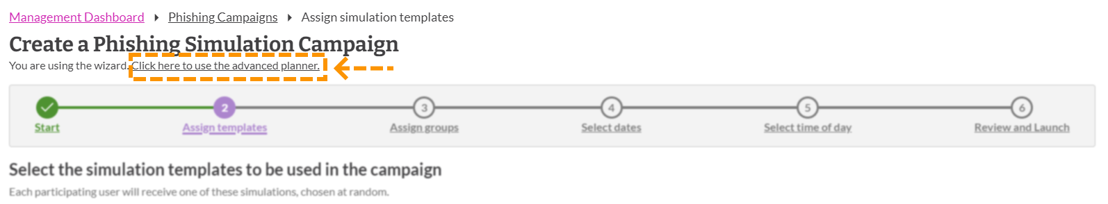 Screenshot of advance planner link